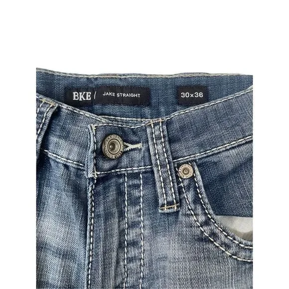BKE Est 1967 Mens Blue Cotton Blend Stretch Jake Straight Leg Jeans Size 30x36 - Picture 6 of 9